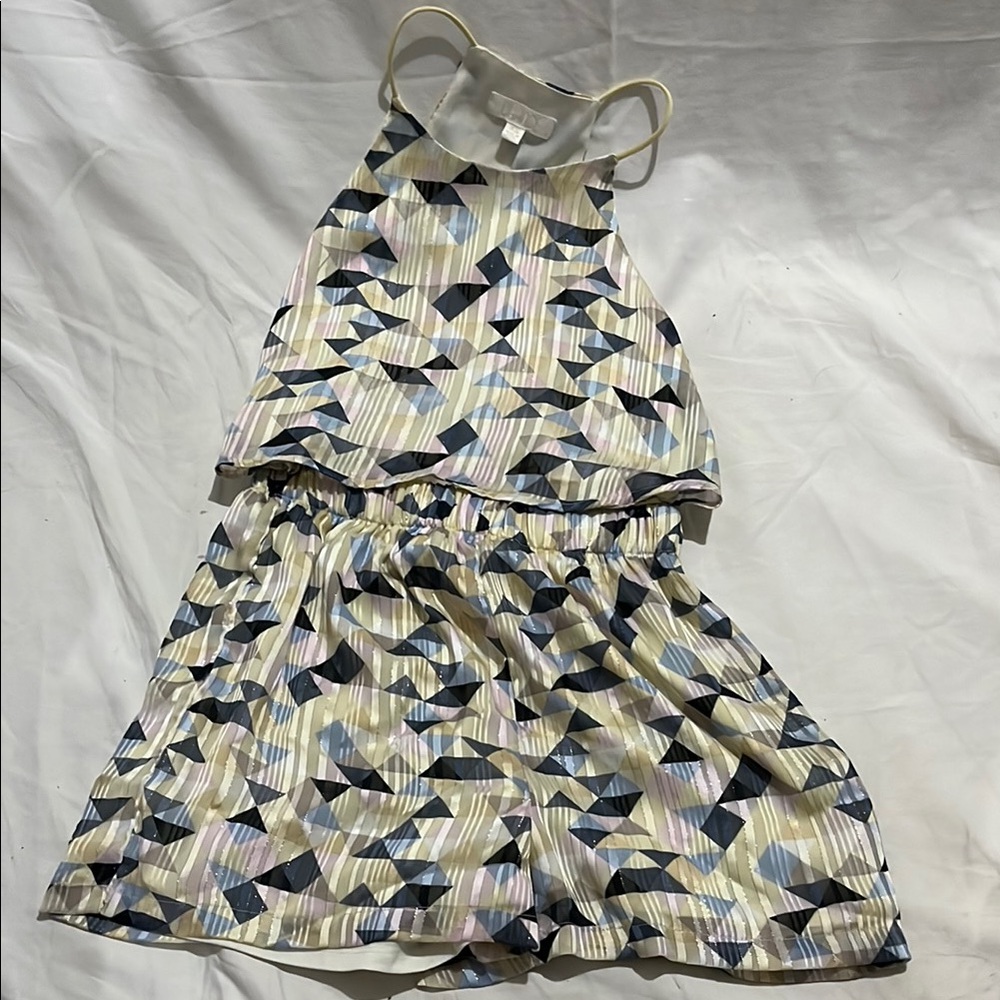 Blue and Pink Elastic Waist Shorts with Whimsical geometric Print